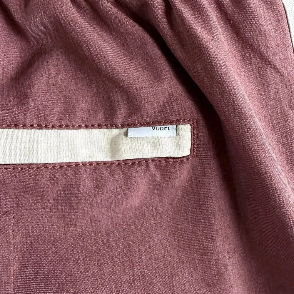 Vuori Men's Flat Front Shorts in Mauve with Cream Trim